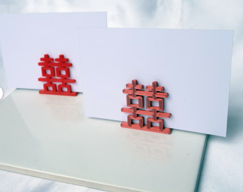 Chinese Asian Square Double Happiness Symbol Shaped Wedding Name Card Stands