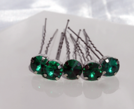 Emerald Deep Green Coloured Diamante Rhinestone Hair Pins (Set of 5)