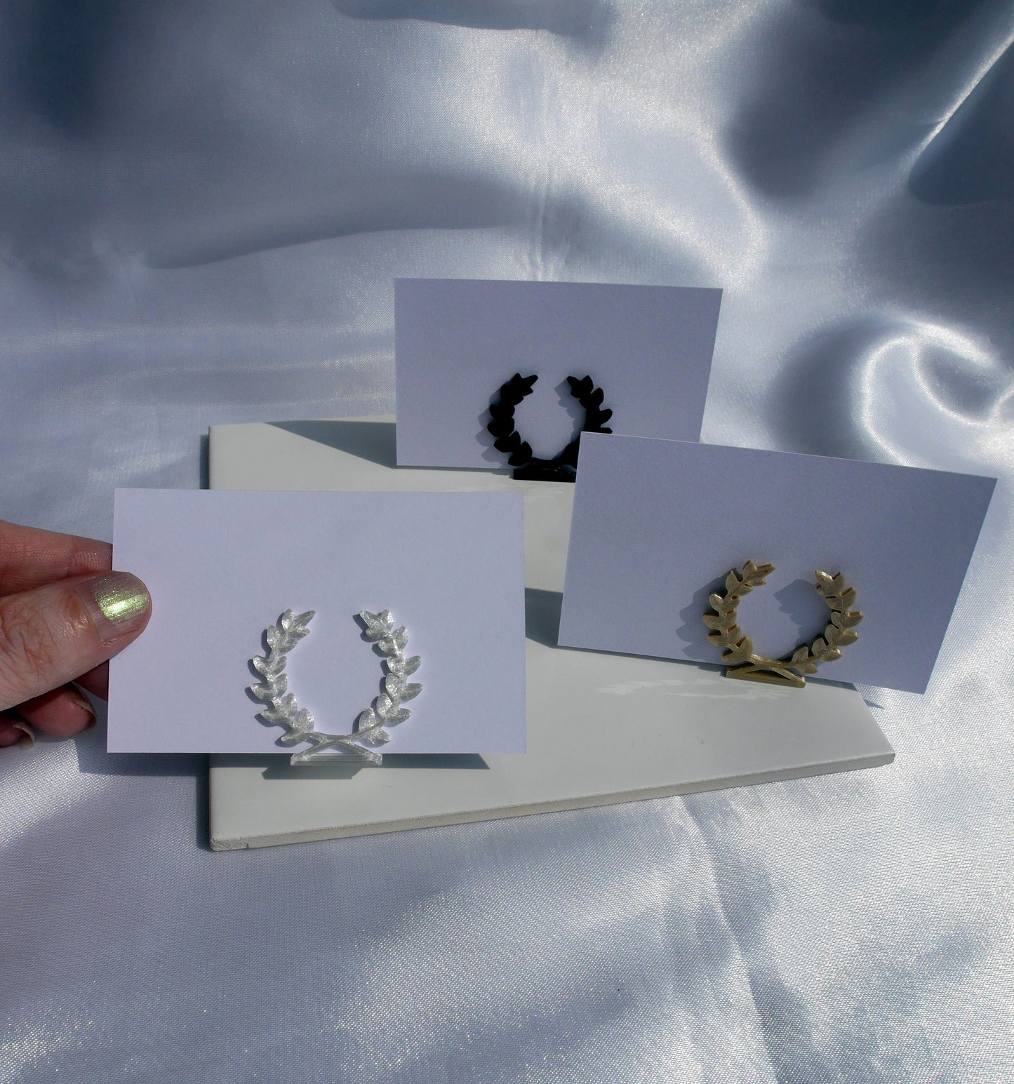 Laurel Wreath Shaped Seating Name Holders, Hellenic Style Wedding Name Stand, Wedding Name Display, Greek Wreath Symbol Place Holder