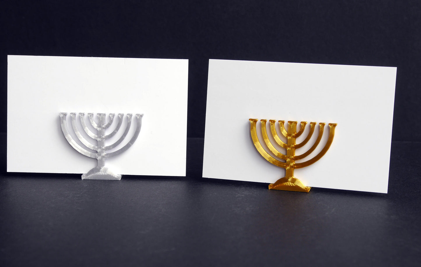Nine Branched Menorah Shaped Gold Name Card Stands