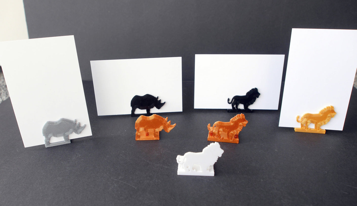 Savannah Zoo Themed Name Card Stands - Lion and Rhino Shaped