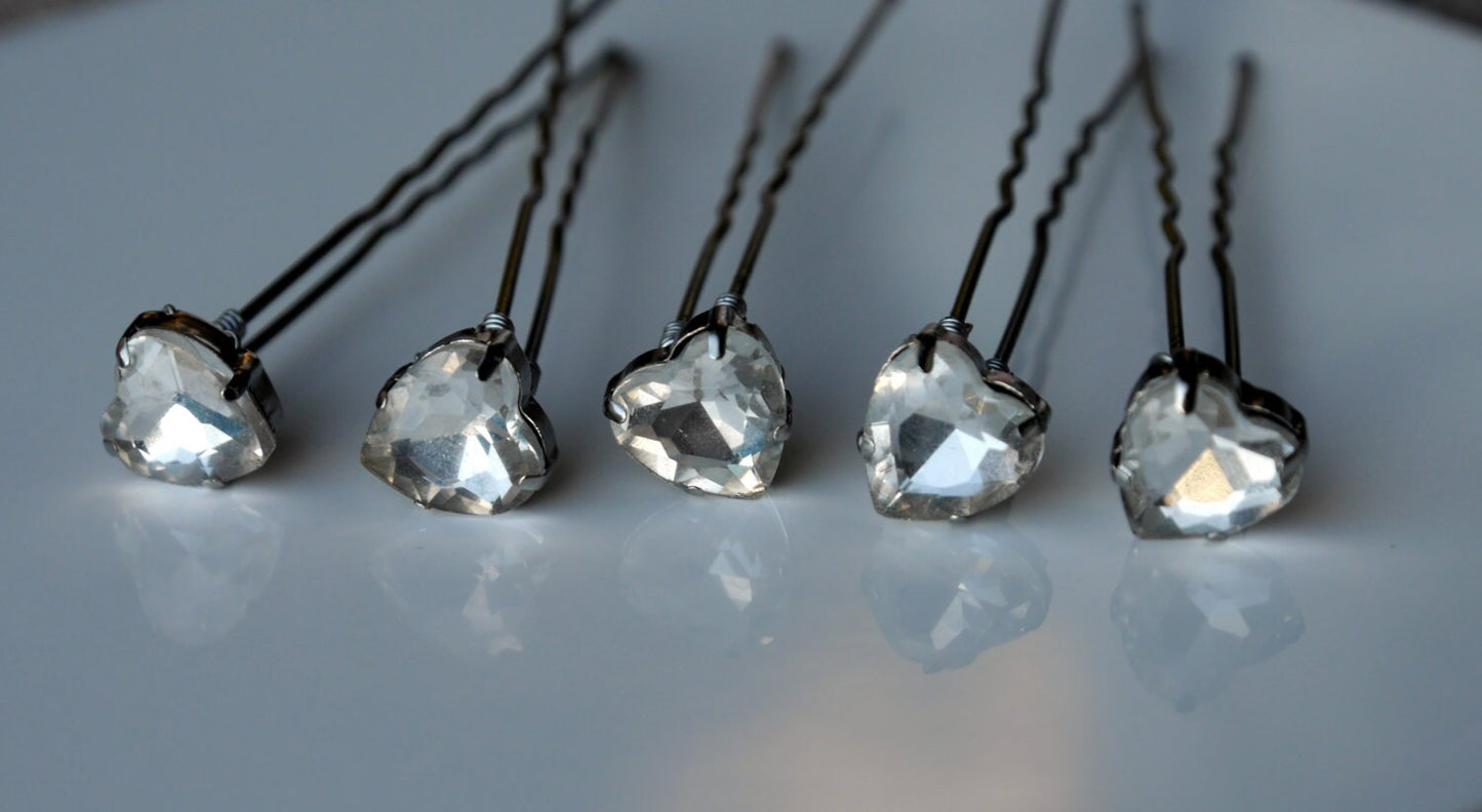 Blue Purple Green Clear Heart Shaped Diamante Ballet Dancer Wedding Prom Hair Pins
