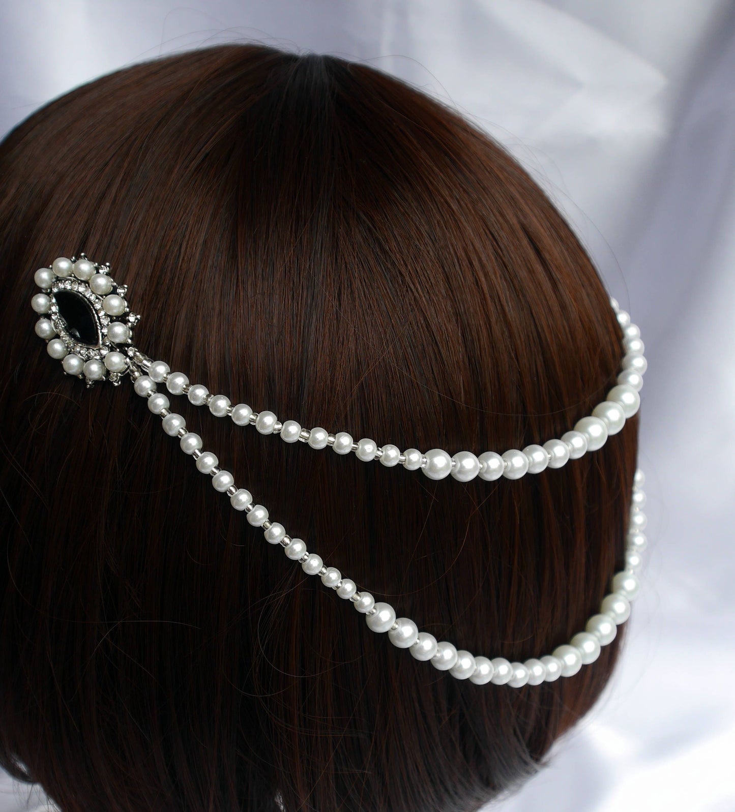 Art Deco Black and White Pearl Diamante Wedding Prom Hair Piece