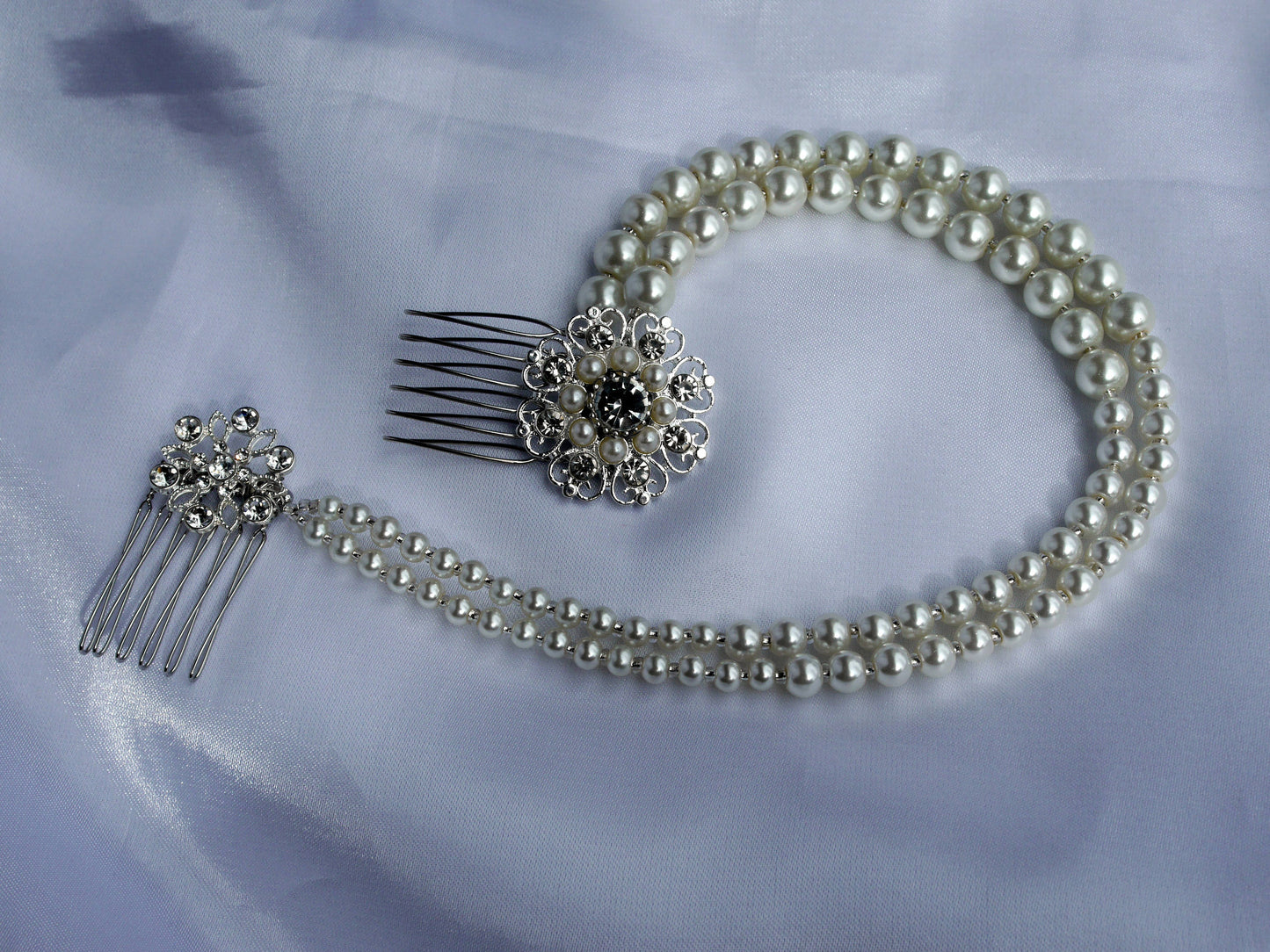 Art Deco Pearl Hair Chain Wedding Prom Hair Accessory