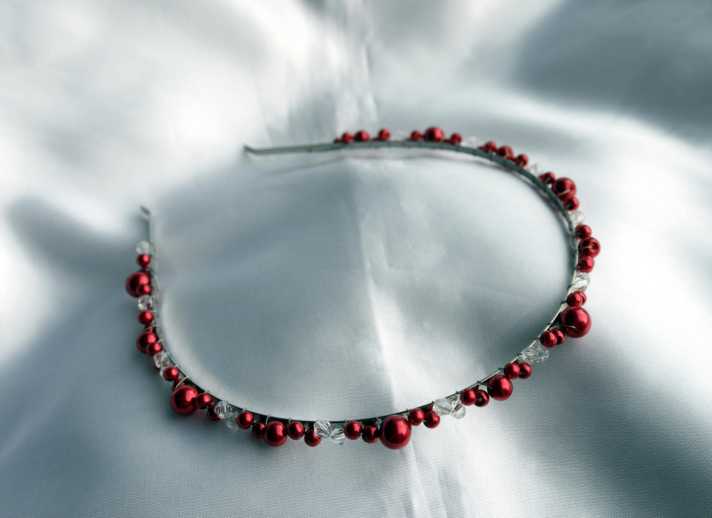 Red Pearl Prom Wedding Tiara Hair Accessory
