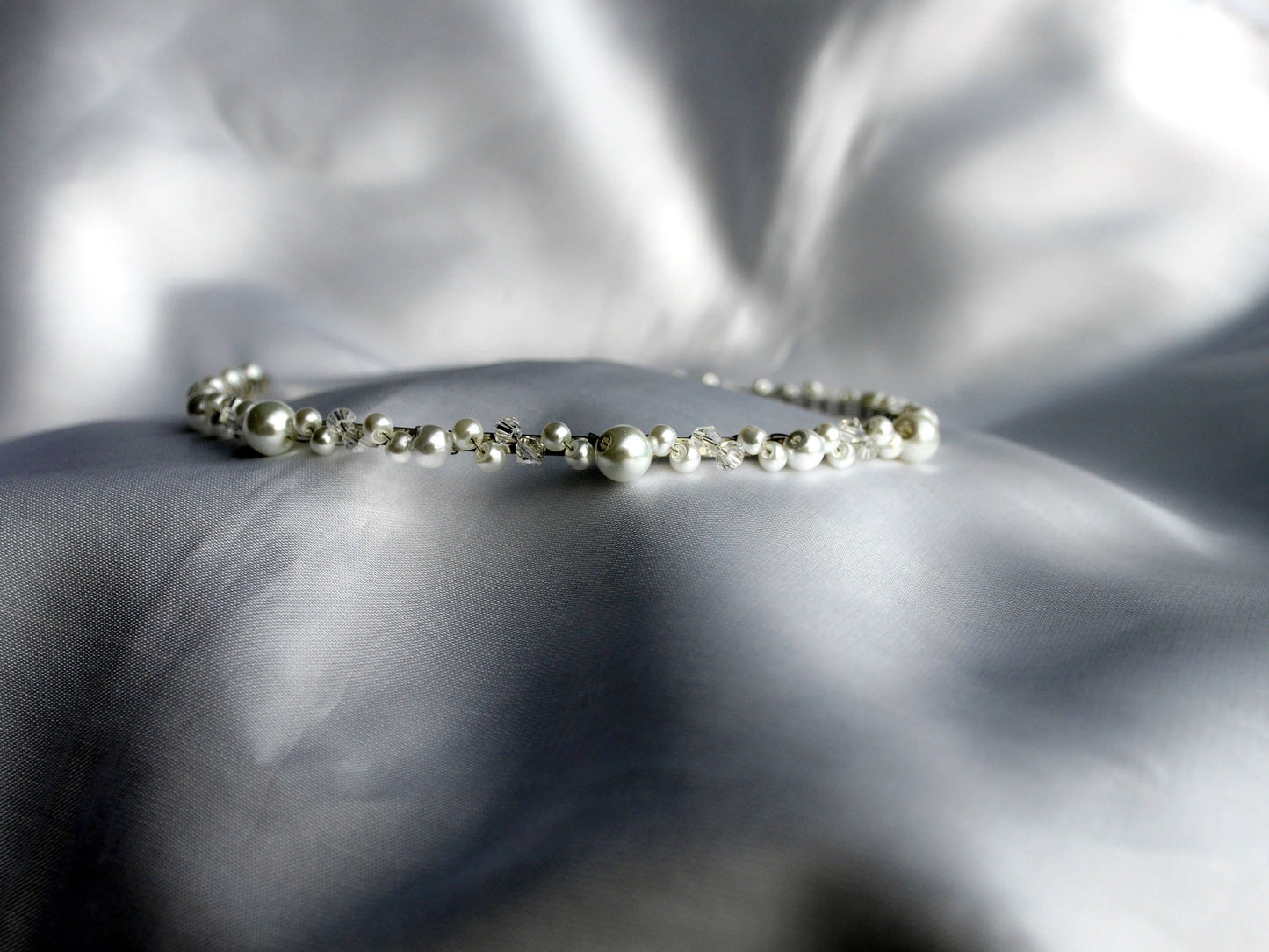 Thin White Pearl Tiara Head Band