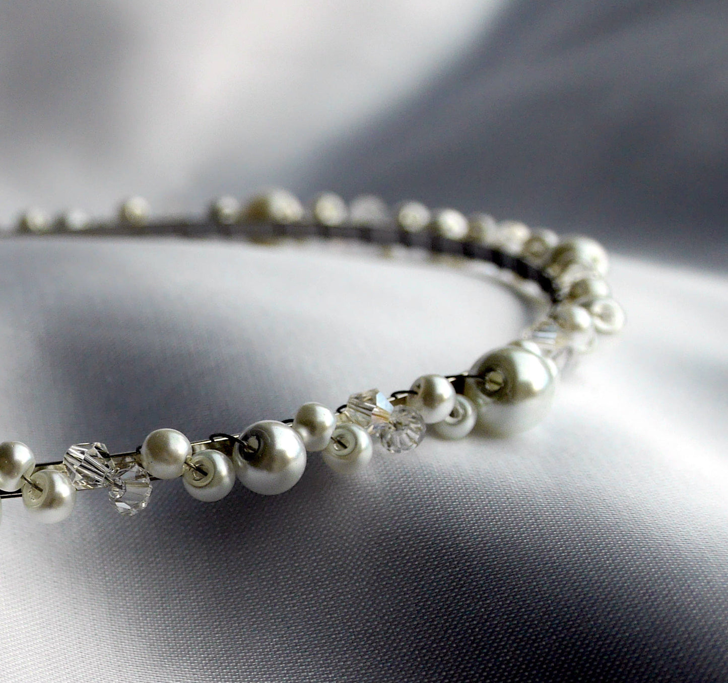 Thin White Pearl Tiara Head Band