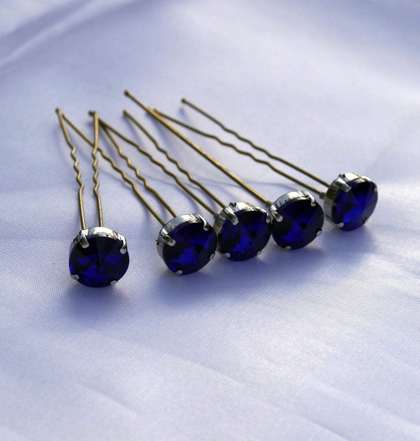 Navy Blue Rhinestone Wedding Hairpins (Set of 5)