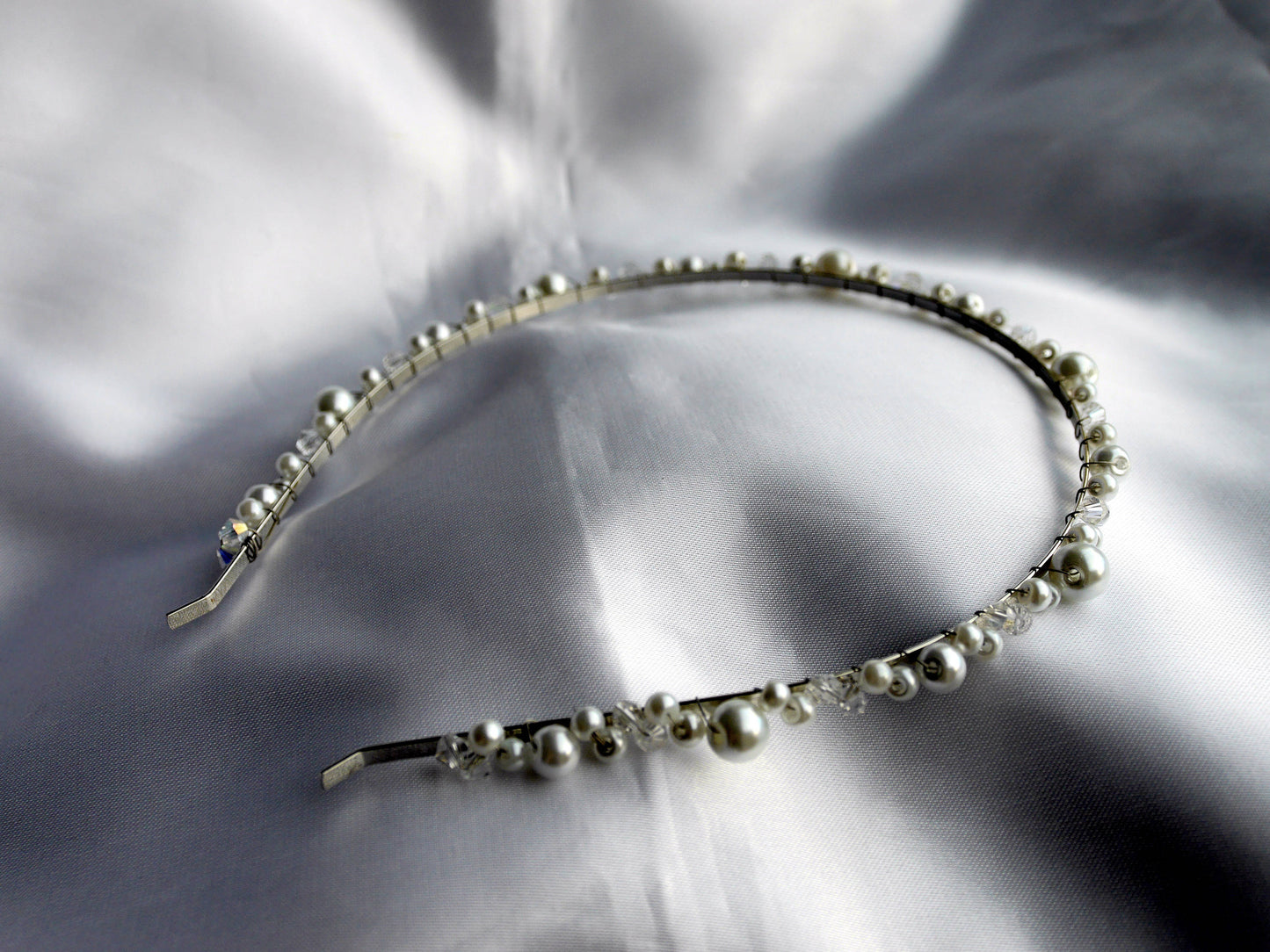 Thin White Pearl Tiara Head Band
