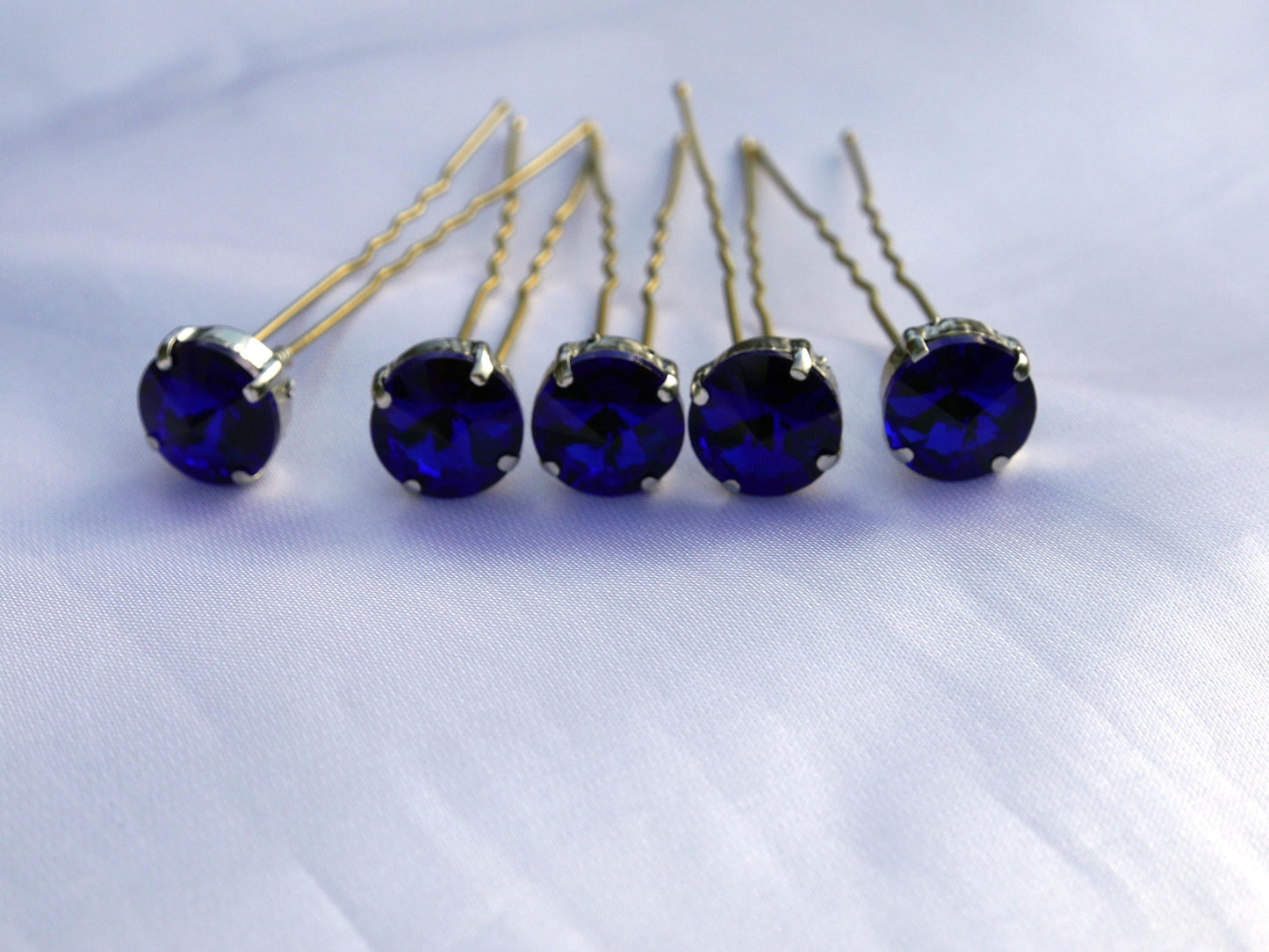 Navy Blue Rhinestone Wedding Hairpins (Set of 5)