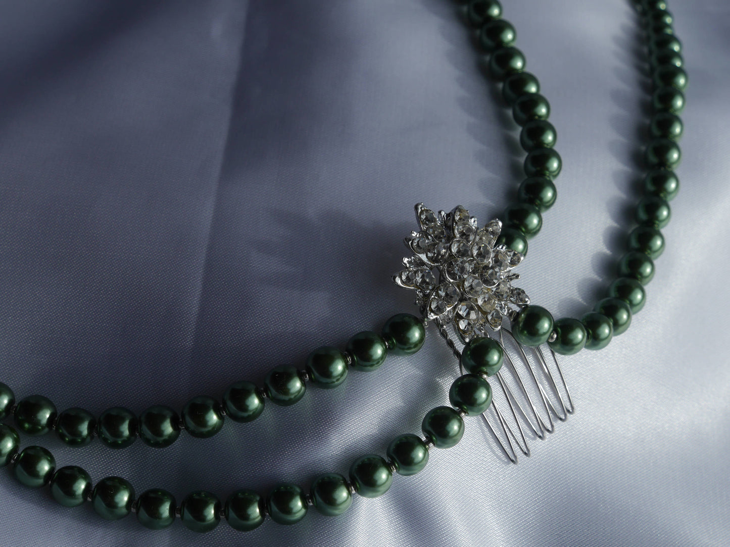 Green Prom Wedding Hair Accessory, Green Chunky Pearl Hair Piece, Green Bridesmaid Hair Chain, Green Pearl Hair Vine, Green Hair Piece