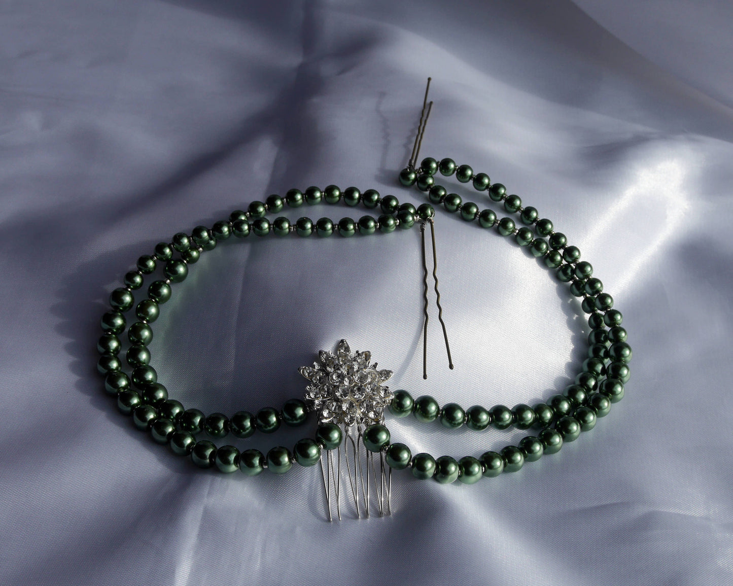 Green Prom Wedding Hair Accessory, Green Chunky Pearl Hair Piece, Green Bridesmaid Hair Chain, Green Pearl Hair Vine, Green Hair Piece
