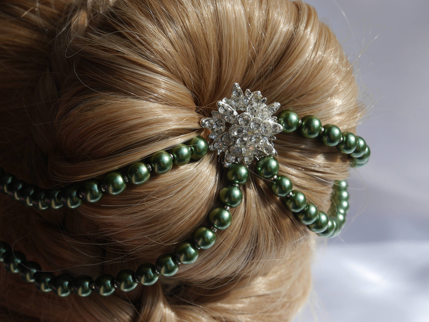 Green Prom Wedding Hair Accessory, Green Chunky Pearl Hair Piece, Green Bridesmaid Hair Chain, Green Pearl Hair Vine, Green Hair Piece