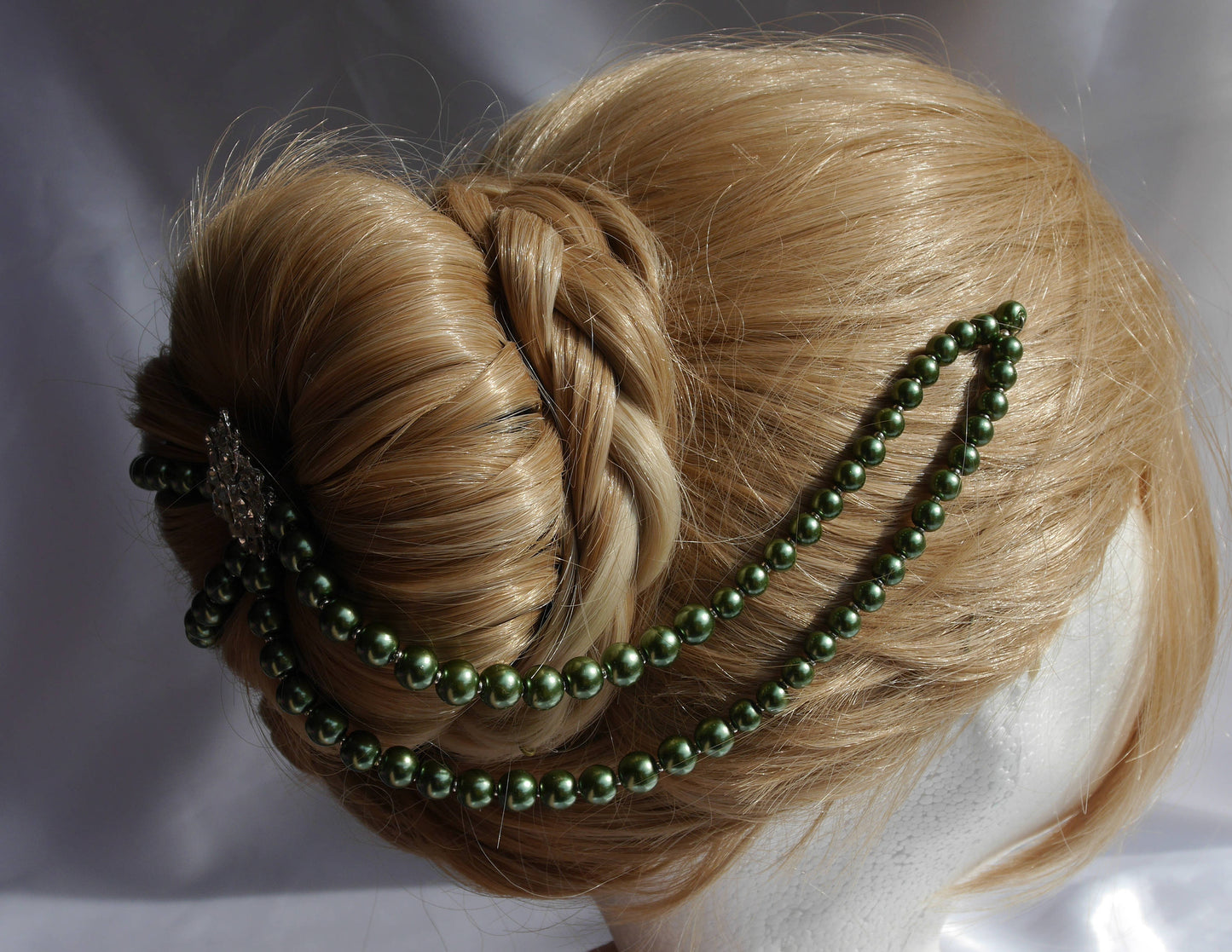 Green Prom Wedding Hair Accessory, Green Chunky Pearl Hair Piece, Green Bridesmaid Hair Chain, Green Pearl Hair Vine, Green Hair Piece