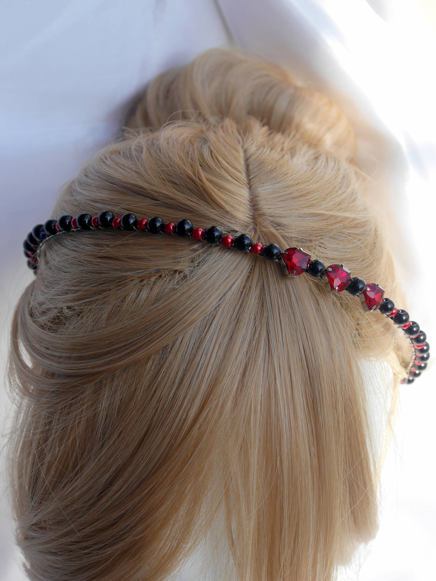 Gothic Black and Red Prom Wedding Bridal Tiara Hair Band