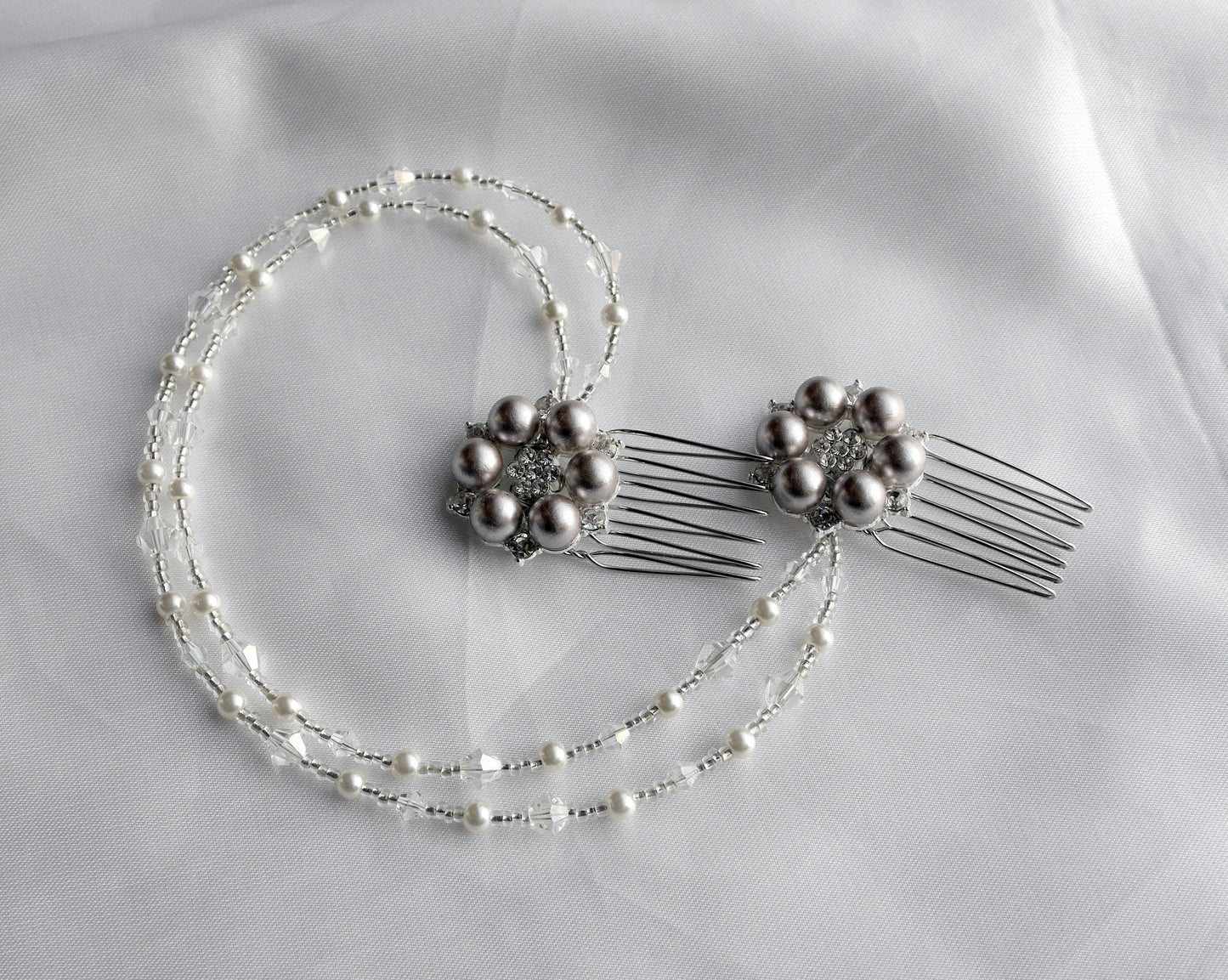 Pearl Diamante Hair Chain Wedding Prom Hair Accessory