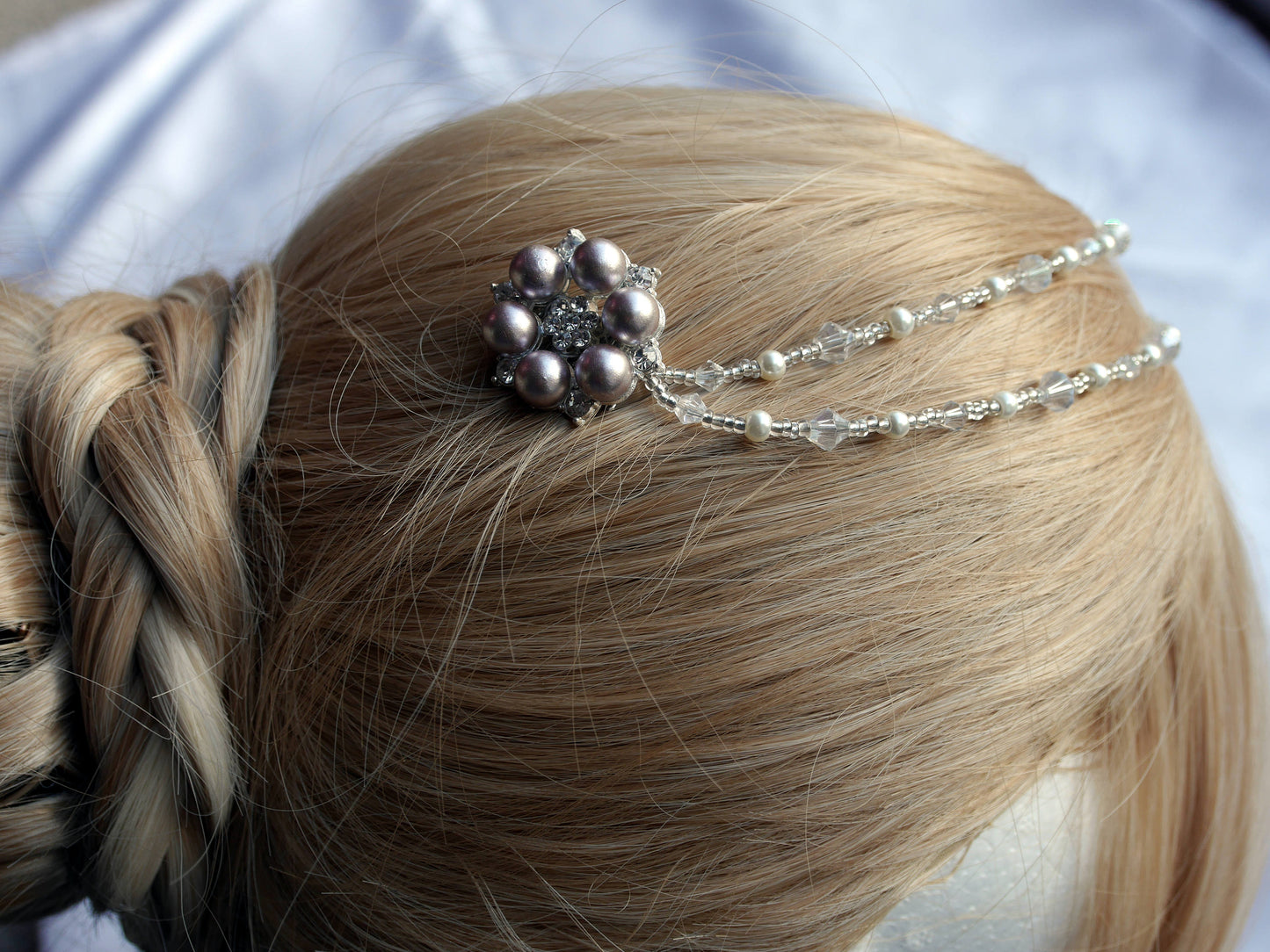 Pearl Diamante Hair Chain Wedding Prom Hair Accessory
