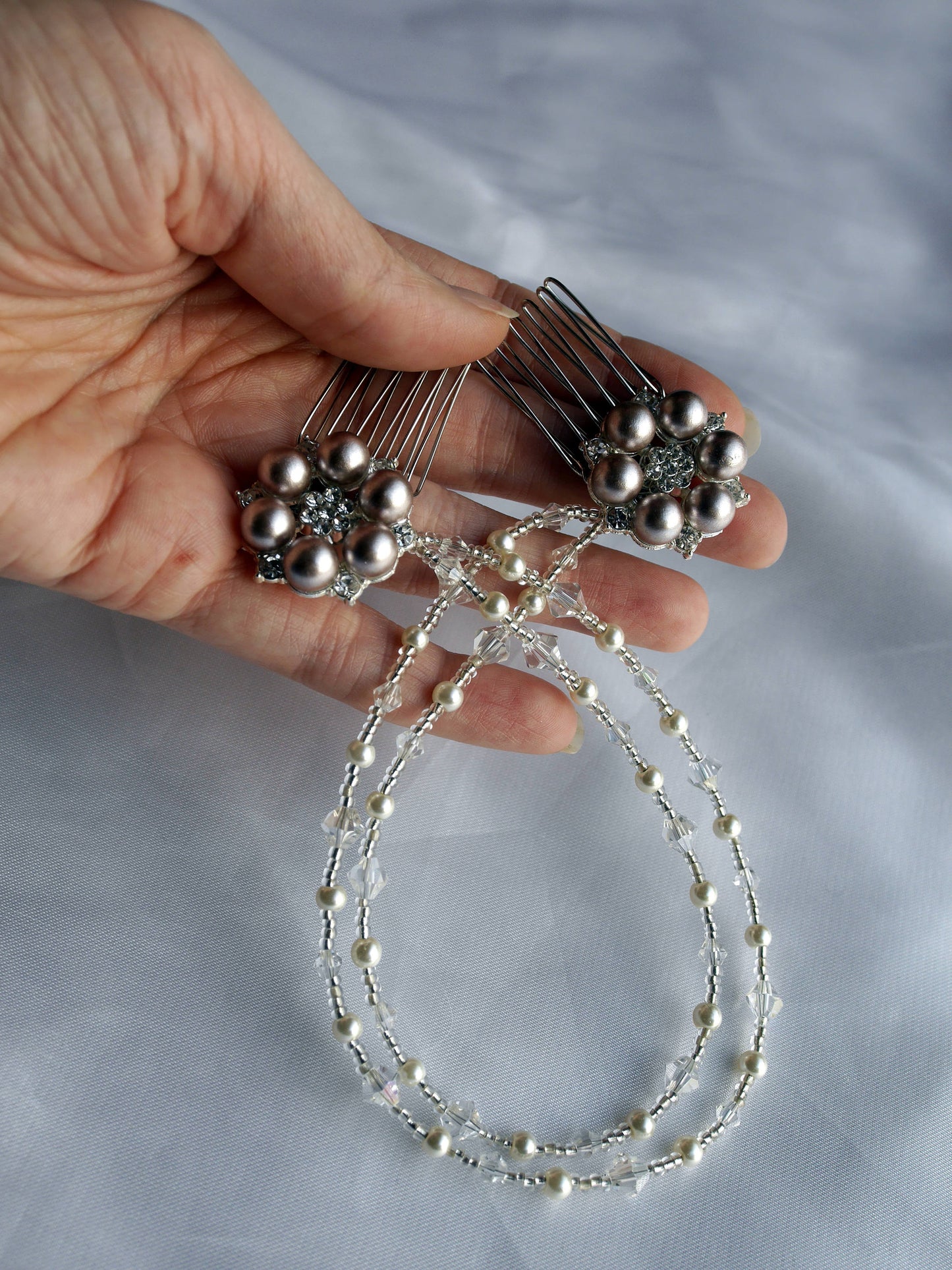 Pearl Diamante Hair Chain Wedding Prom Hair Accessory