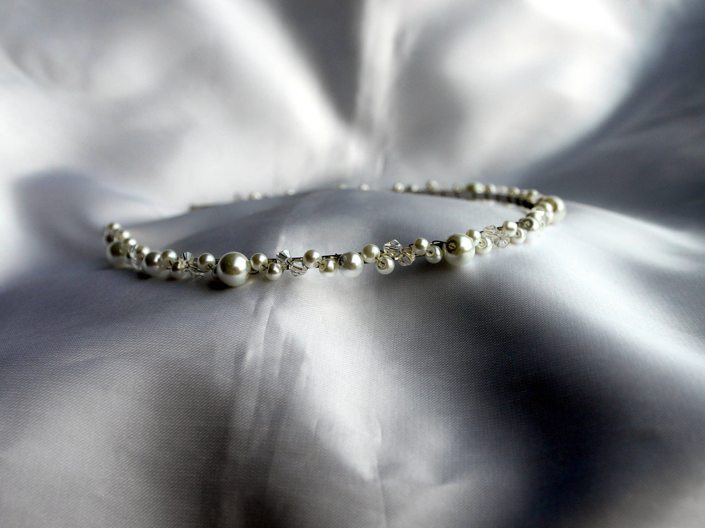 Thin White Pearl Tiara Head Band