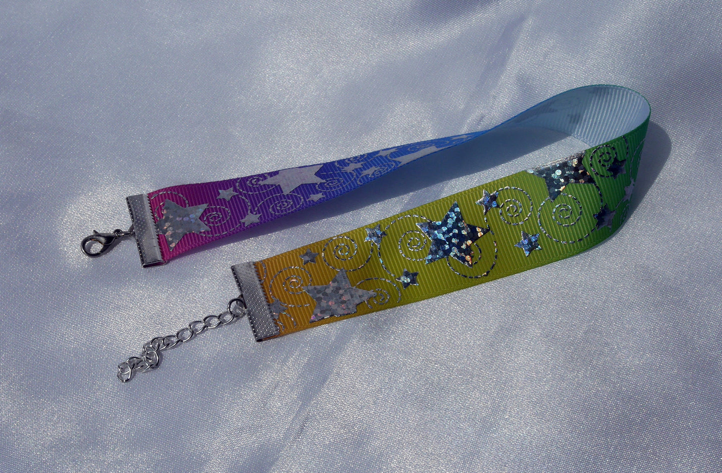 Rainbow Colour Silver Star Print Choker