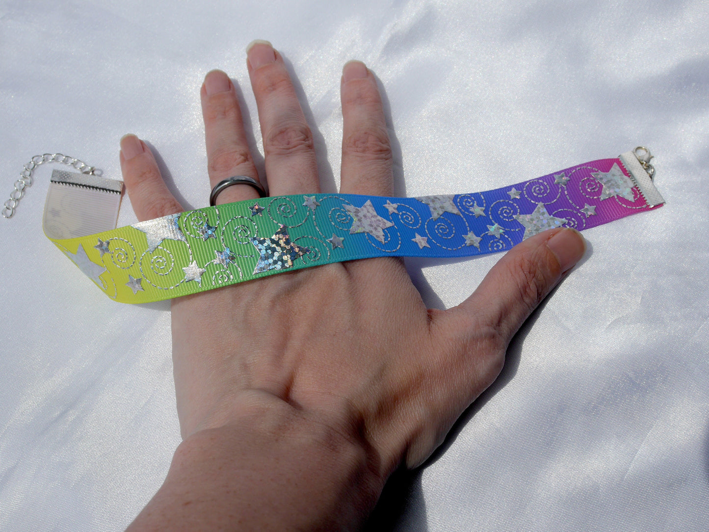 Rainbow Colour Silver Star Print Choker