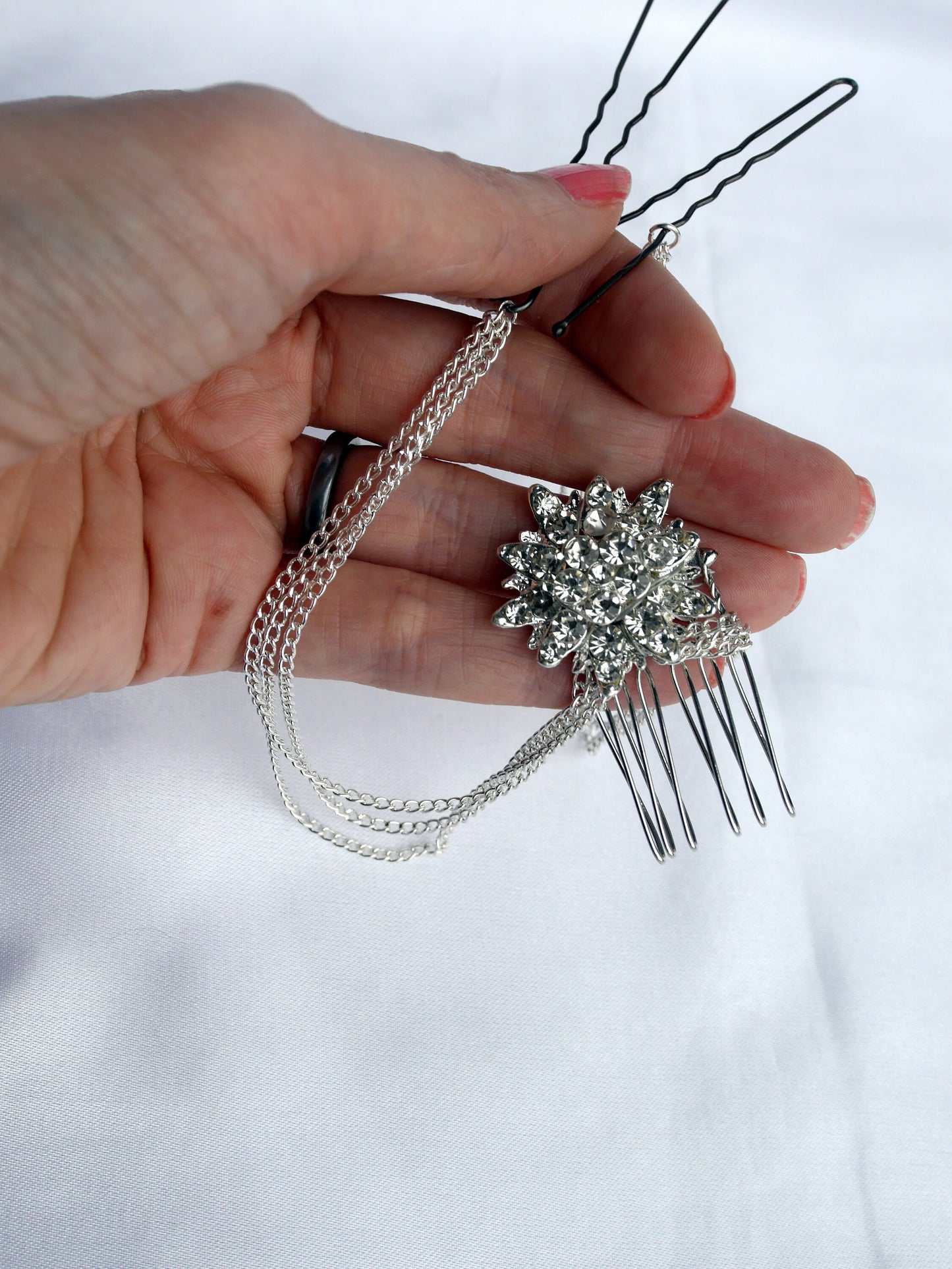 Diamante Wedding Prom Hair Chain and Pins Hair Accessory