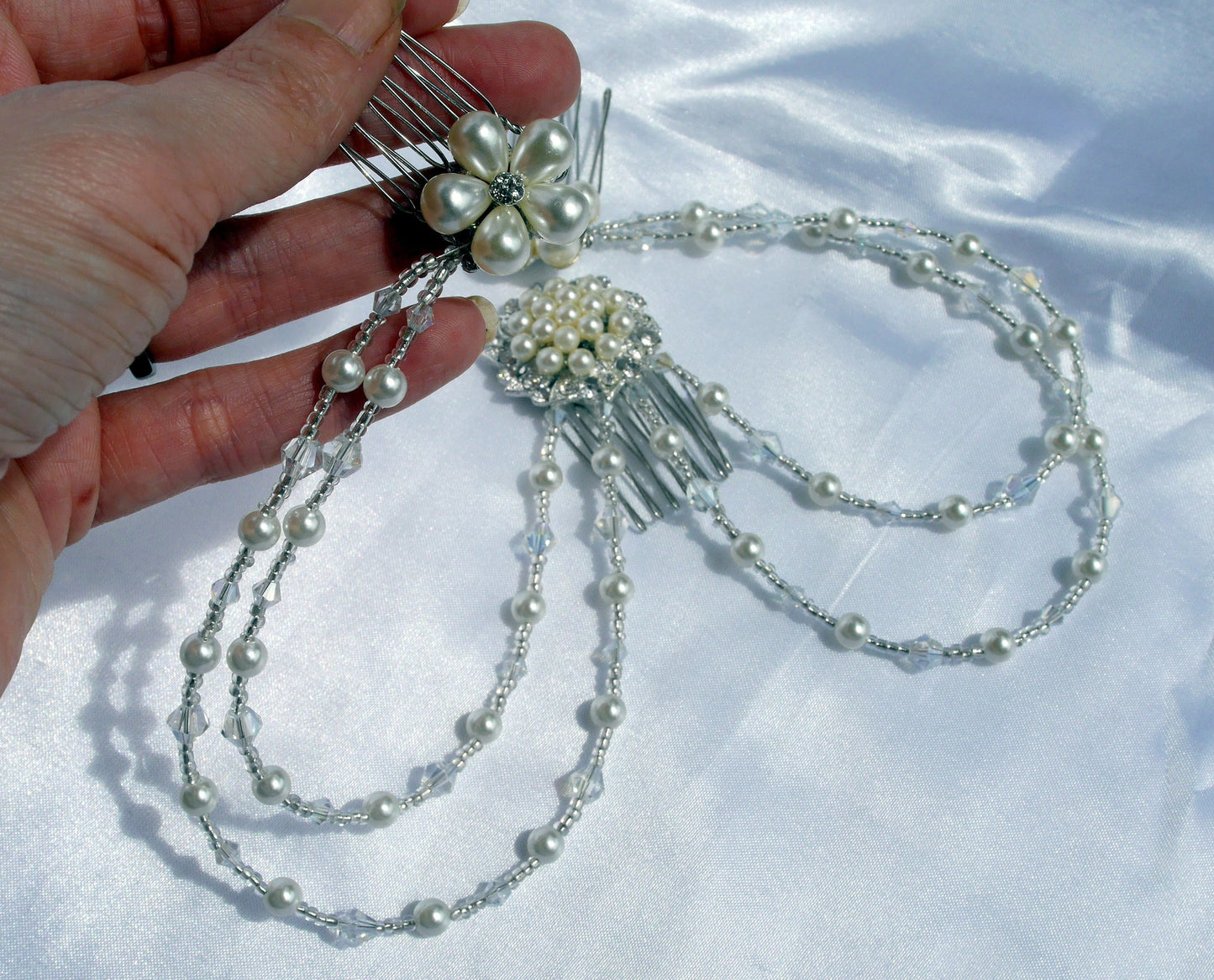 Cream Pearl Bridal Wedding Hair Piece, Brides Pearl Wedding Hair Piece, Cream Bridal Head Chain, Cream Pearl Bridal Wedding Hair Accessory