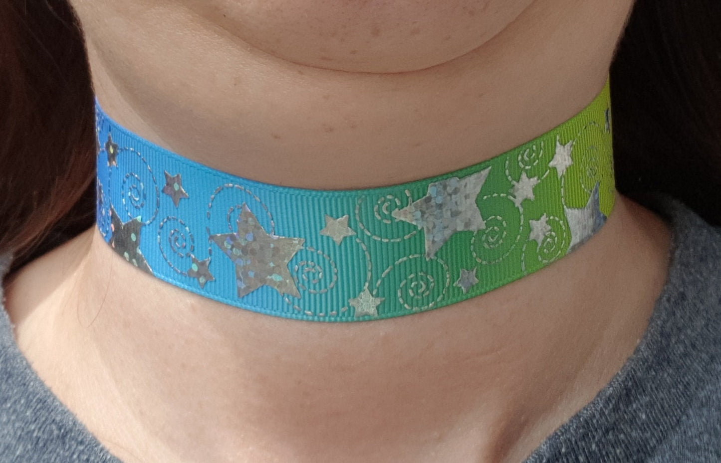Rainbow Colour Silver Star Print Choker