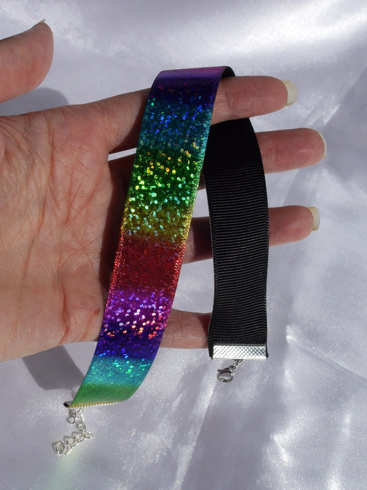 Holographic Rainbow Choker Necklace, Rainbow Pride Theme Choker Necklace, LBGT Rainbow Necklace, Rainbow Festival Accessories,
