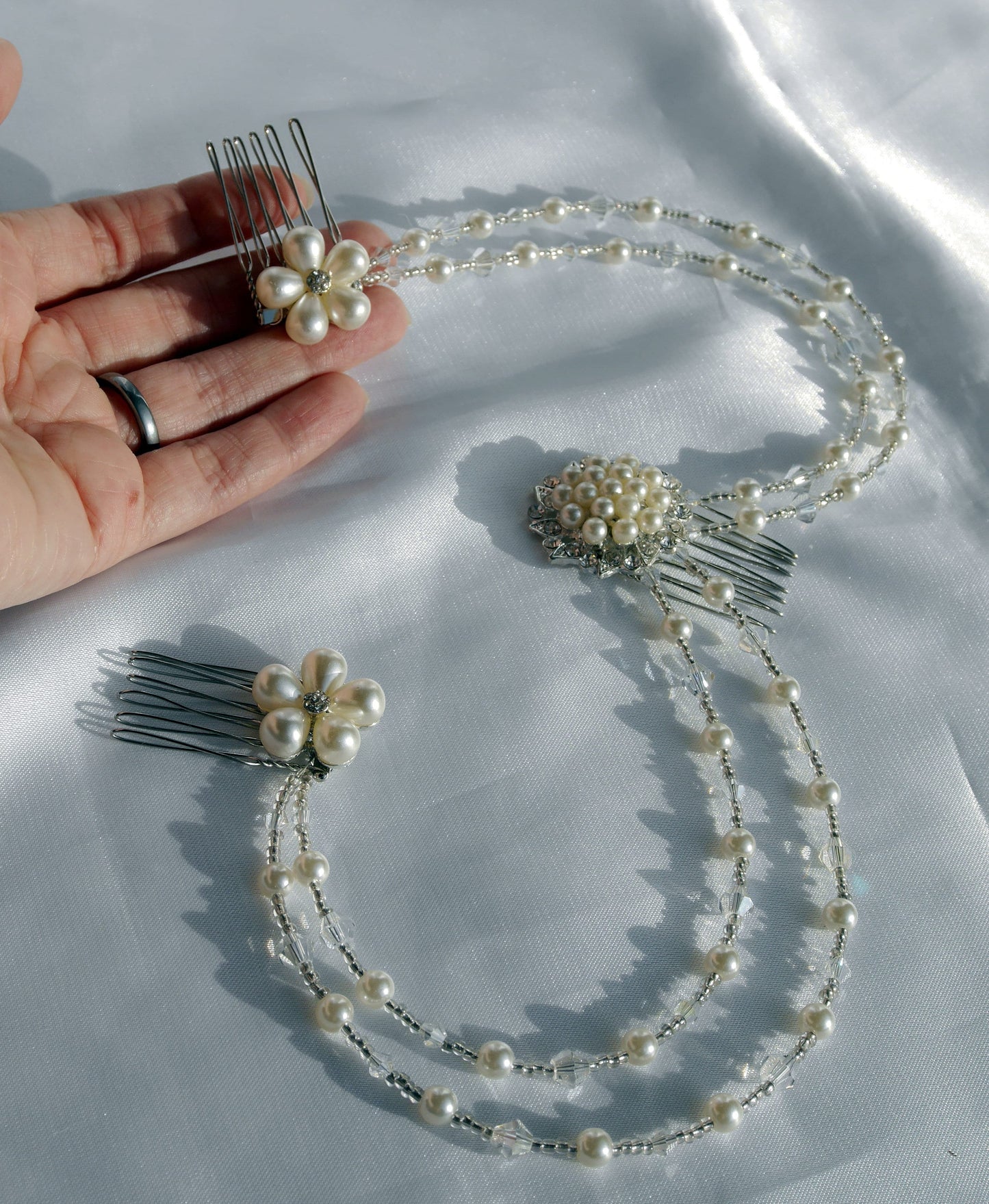 Cream Pearl Bridal Wedding Hair Piece, Brides Pearl Wedding Hair Piece, Cream Bridal Head Chain, Cream Pearl Bridal Wedding Hair Accessory