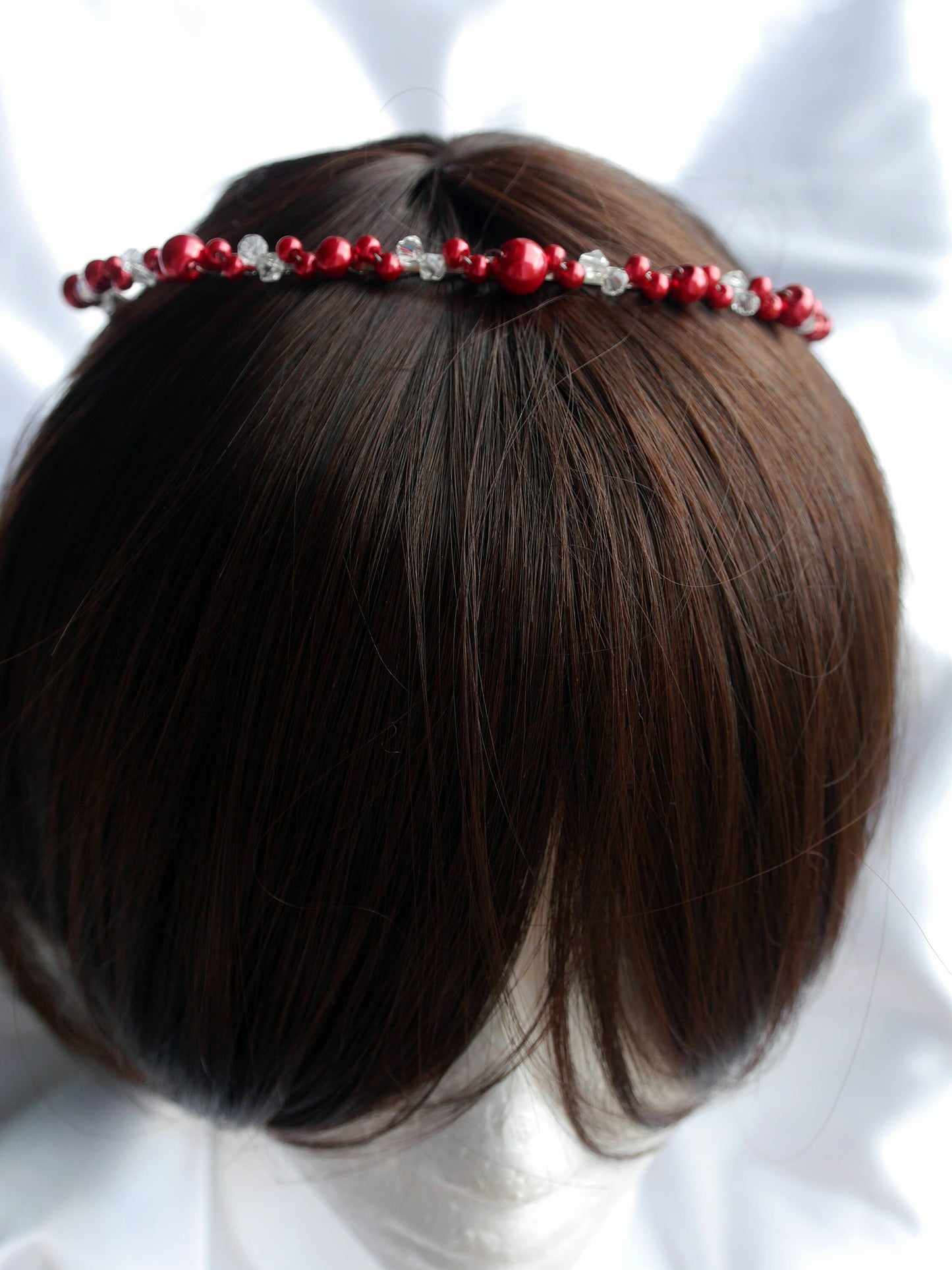 Red Pearl Prom Wedding Tiara Hair Accessory