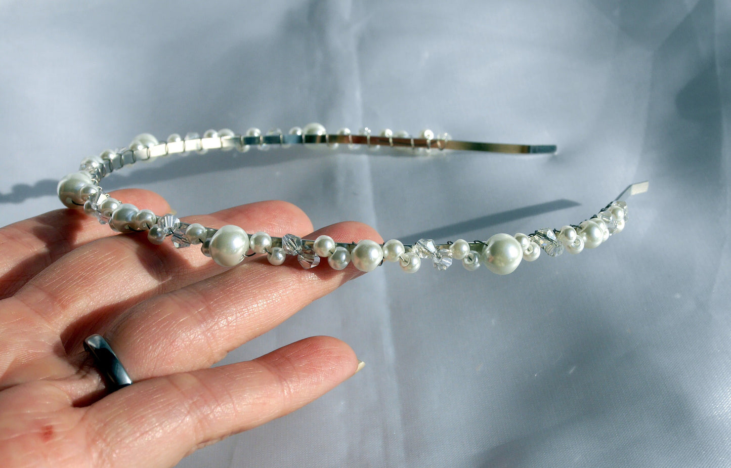 Thin White Pearl Tiara Head Band