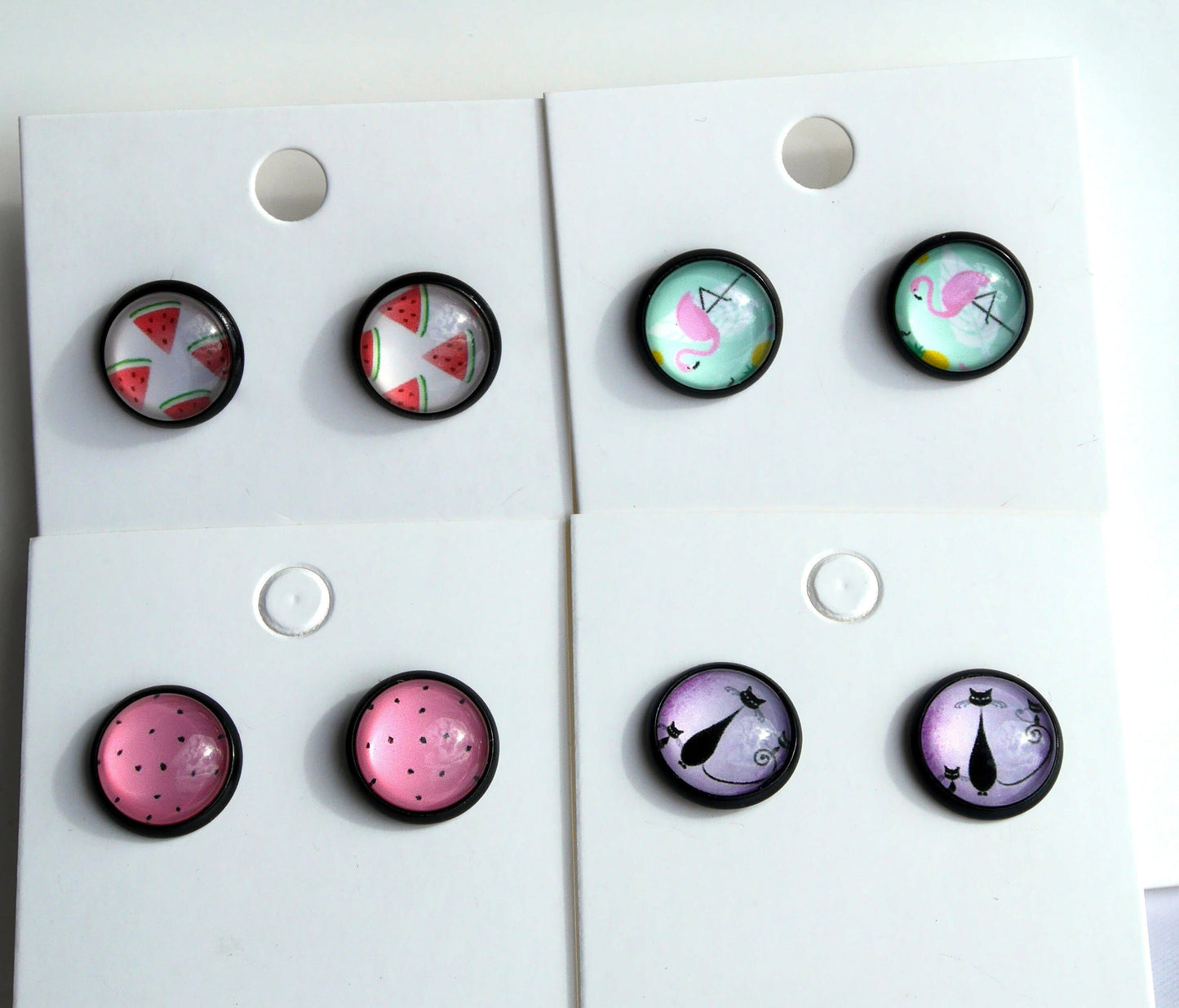 Pink Flamingo Purple Cat Watermelon Stud Earrings