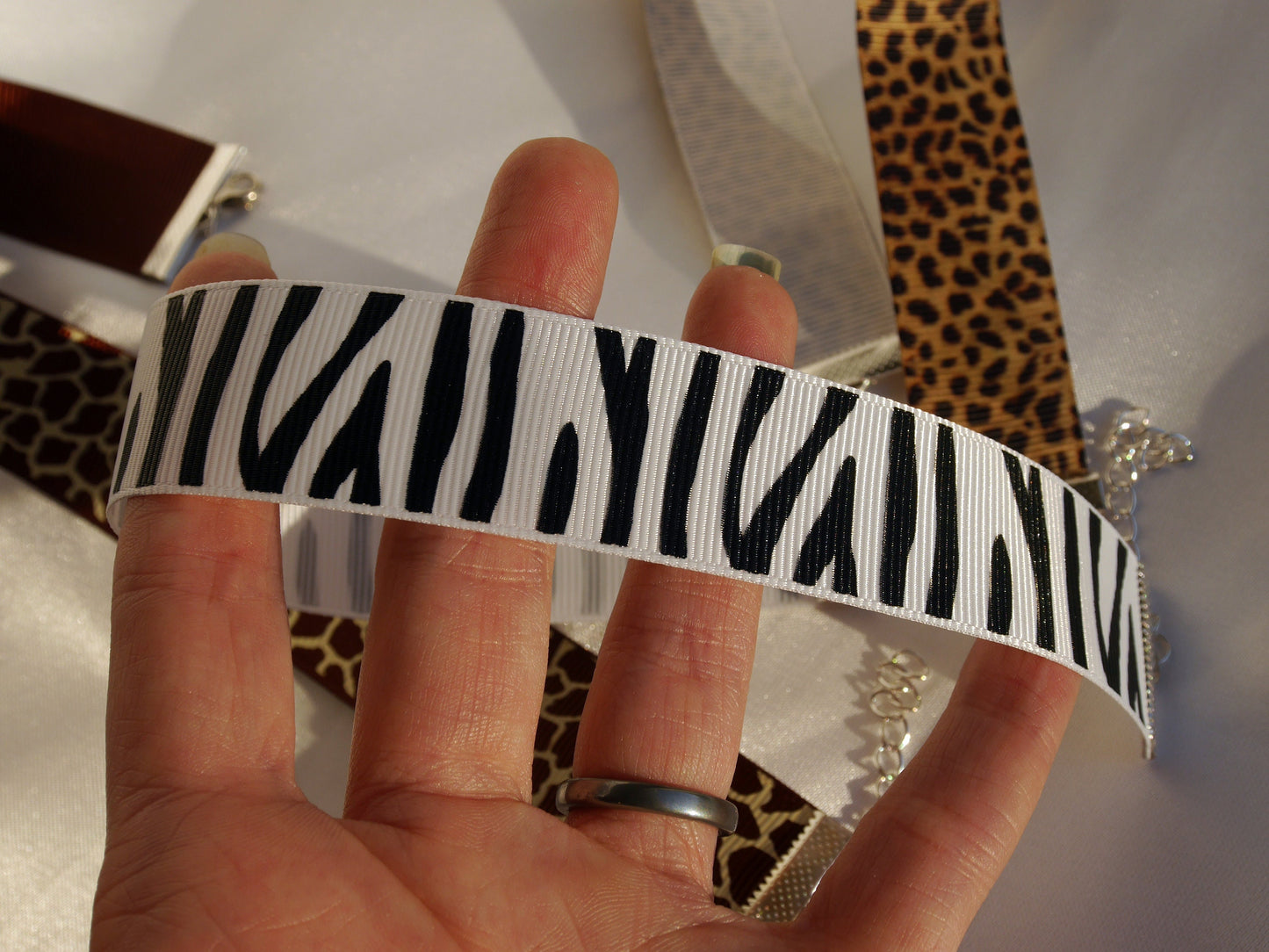 Animal Print Zebra Giraffe Leopard or Peacock Print Chokers