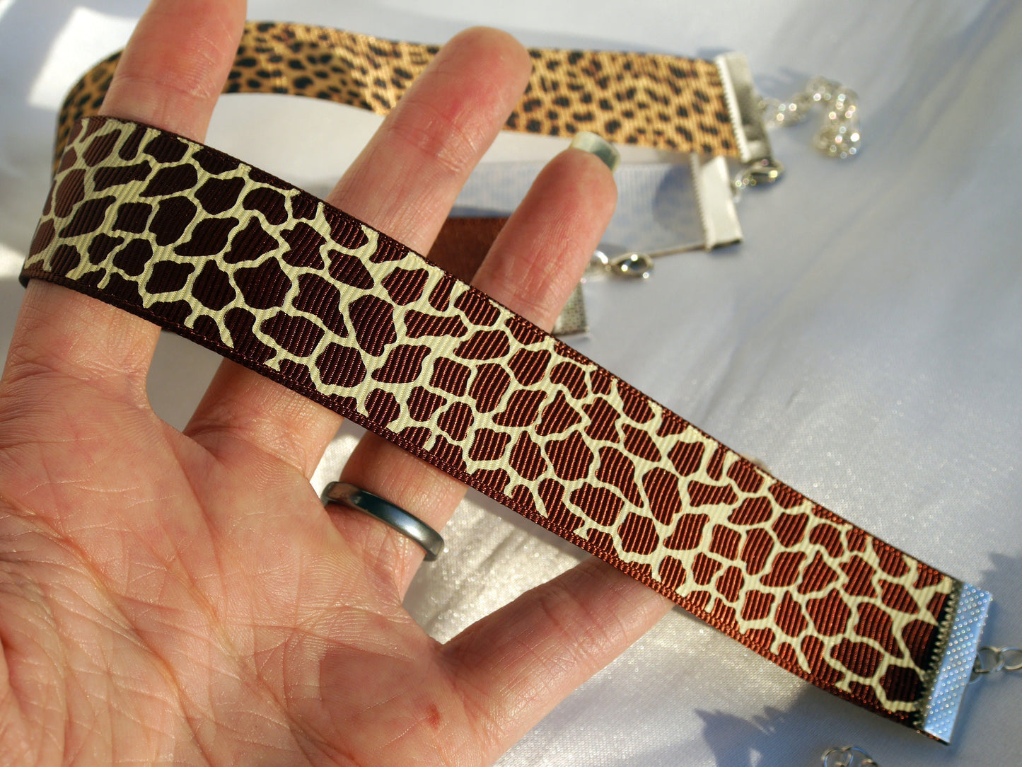 Animal Print Zebra Giraffe Leopard or Peacock Print Chokers