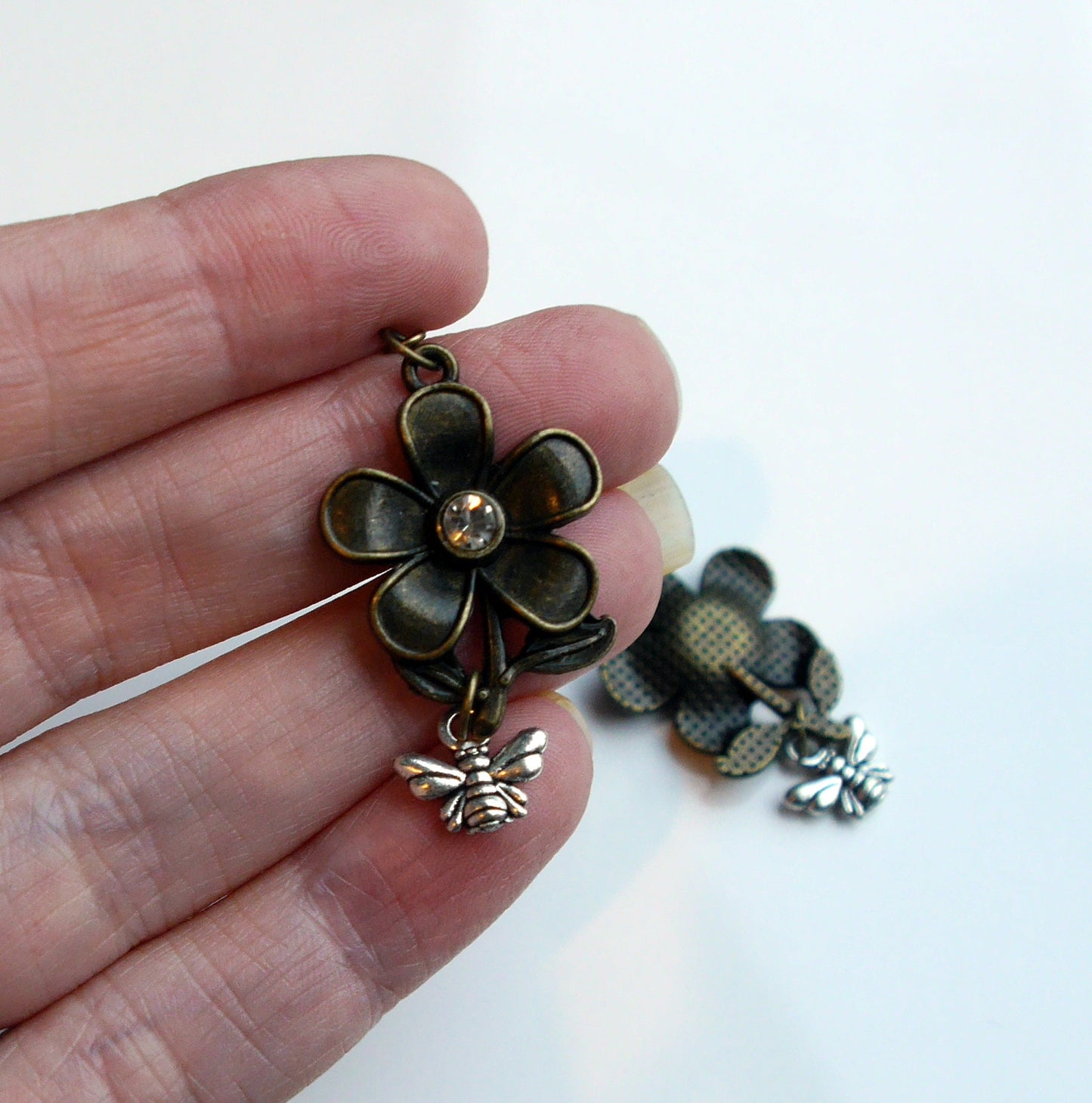 Bronze Flower and Honey Bee Shaped Steampunk Earrings