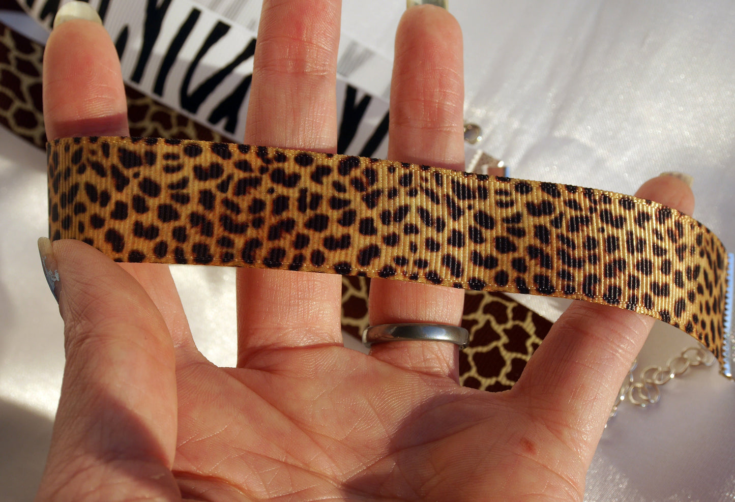 Animal Print Zebra Giraffe Leopard or Peacock Print Chokers