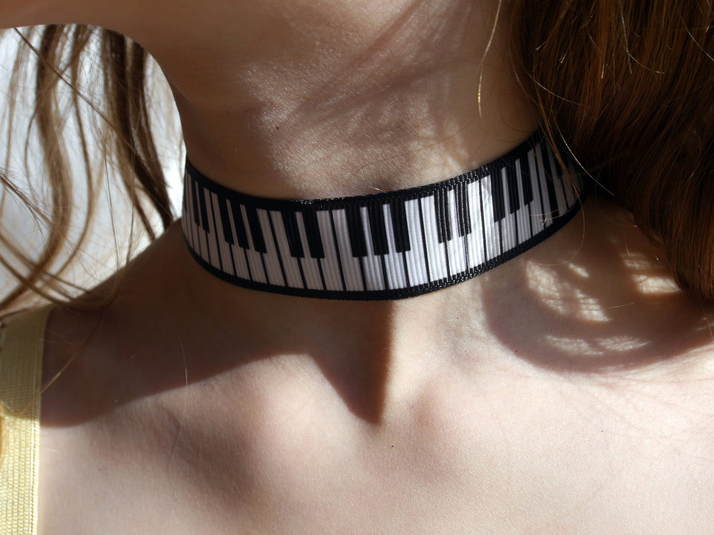 Black Music Theme Piano Key Print Choker (Non Elasticated)