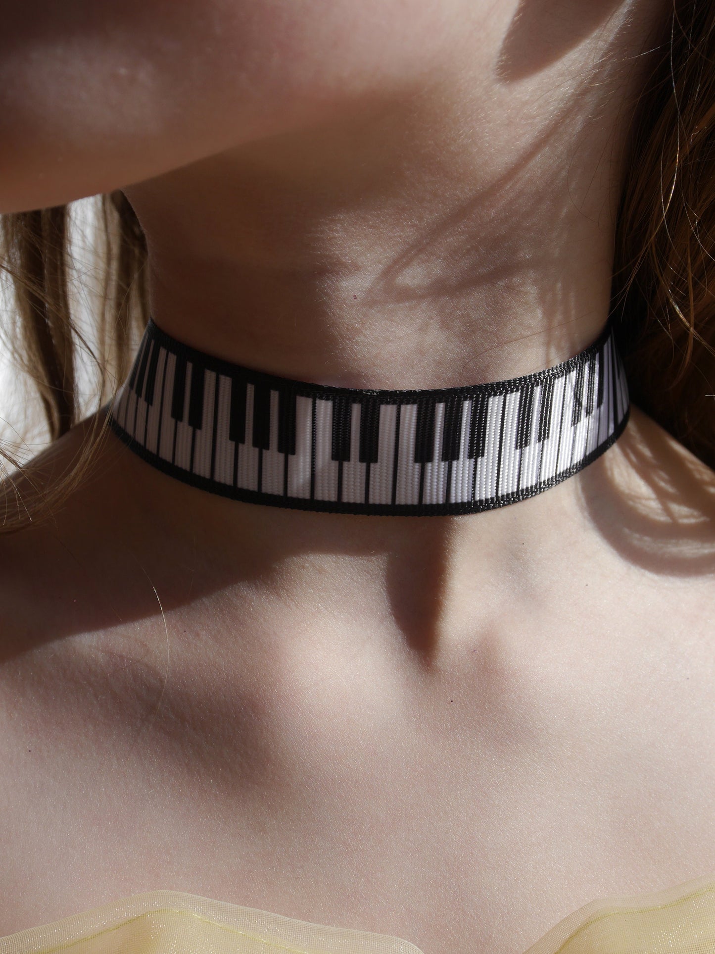 Black Music Theme Piano Key Print Choker (Non Elasticated)