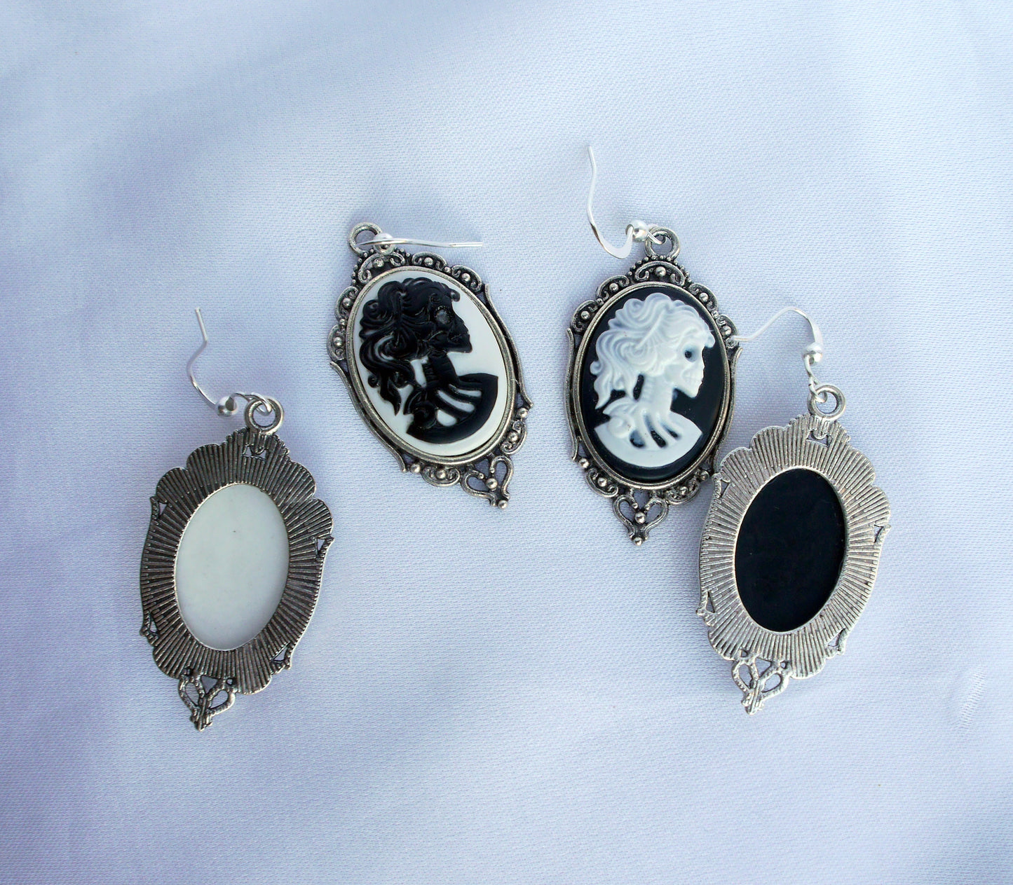 Black and White Skull Profile Gothic Earrings