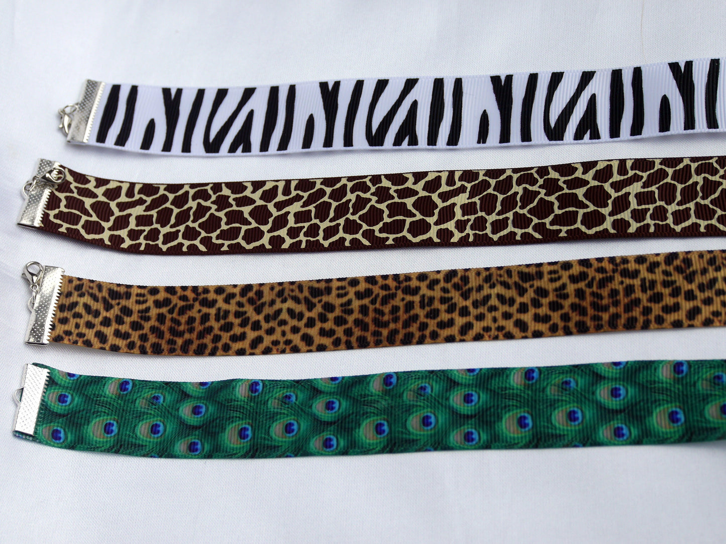 Animal Print Zebra Giraffe Leopard or Peacock Print Chokers
