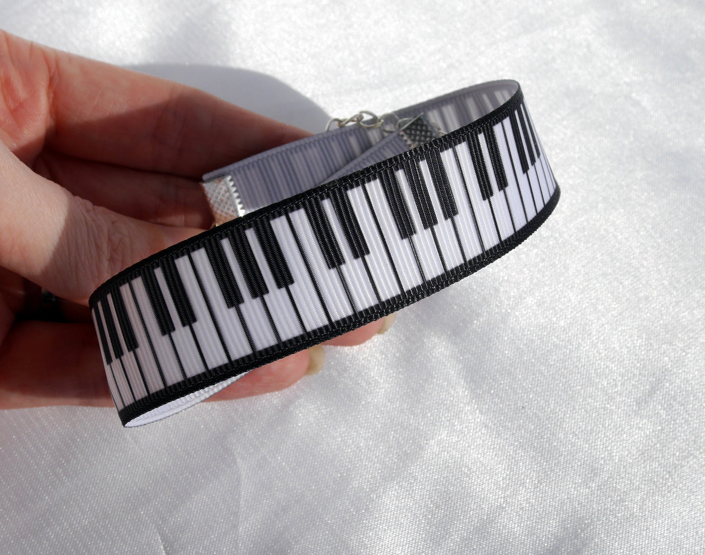Black Music Theme Piano Key Print Choker (Non Elasticated)