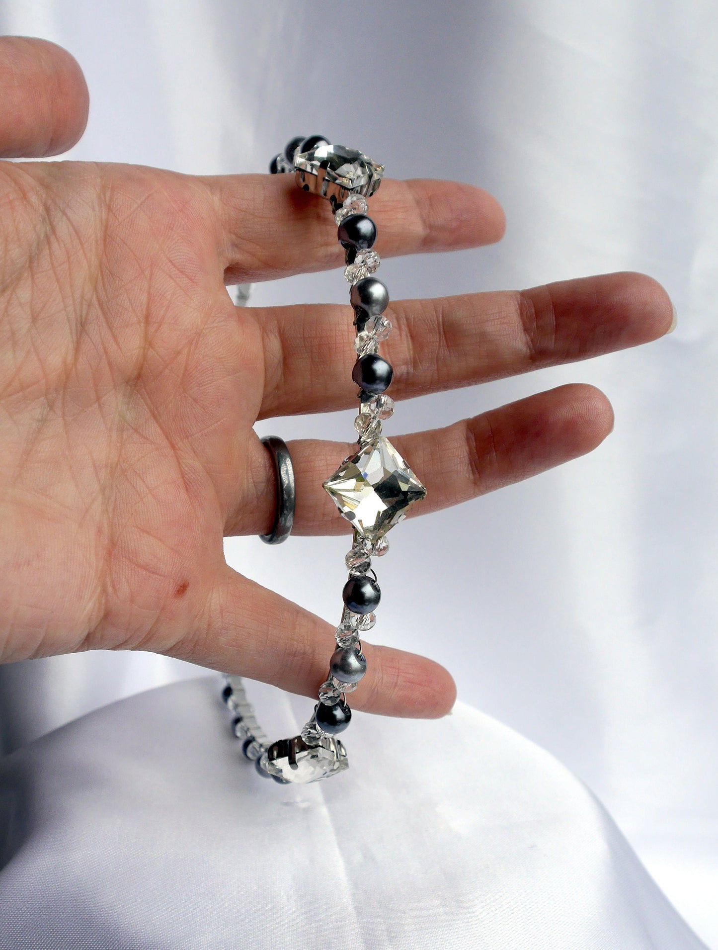Silver and Clear Square Diamante Tiara Crown Hair Accessory