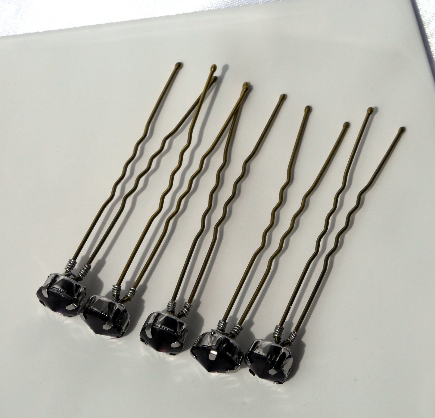 Deep Dark Purple Amethyst Coloured Rhinestone Diamante Hair Pin Set (Set of 5 Pins)