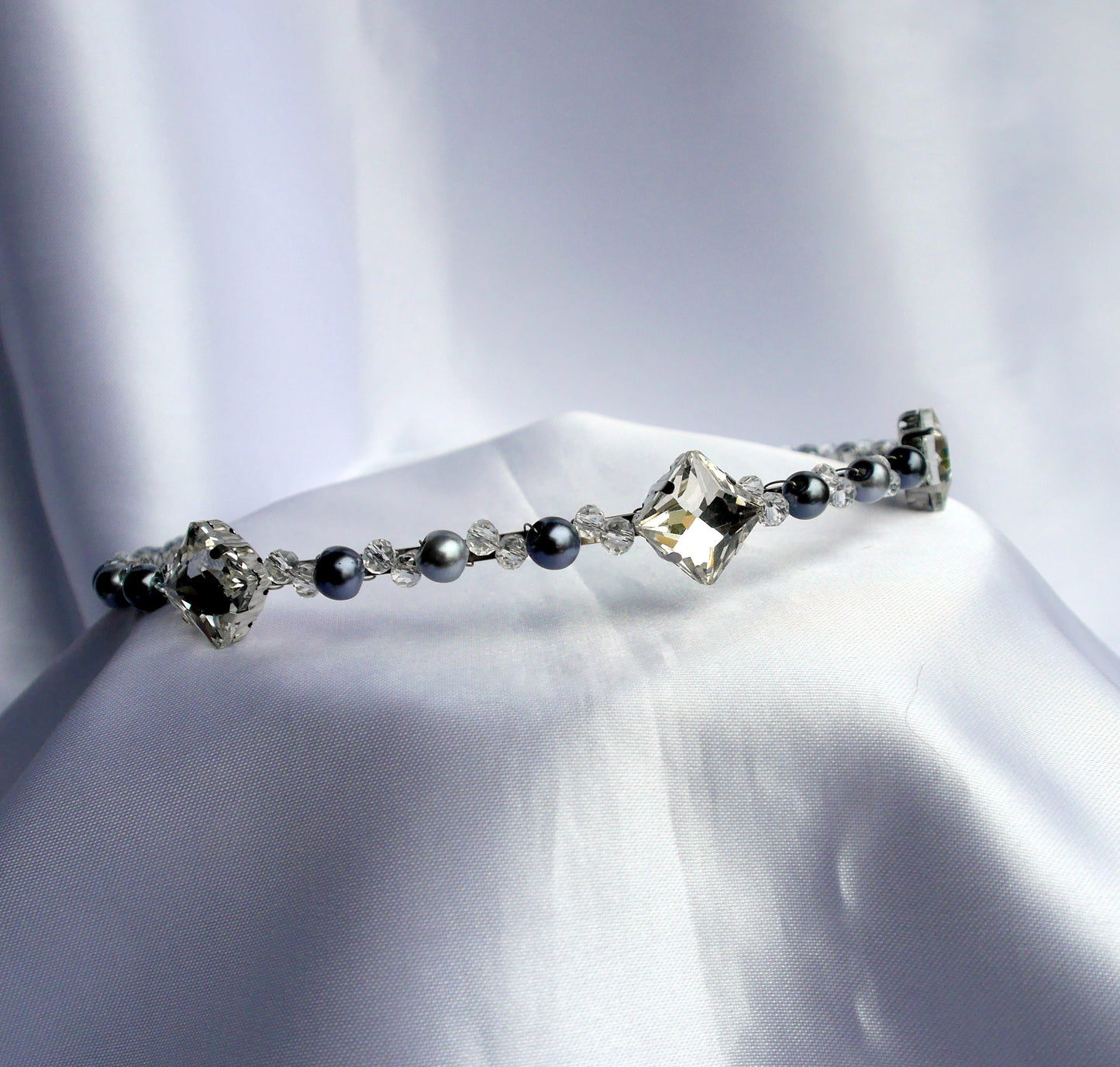 Silver and Clear Square Diamante Tiara Crown Hair Accessory
