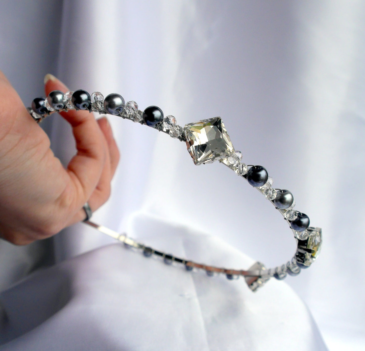 Silver and Clear Square Diamante Tiara Crown Hair Accessory