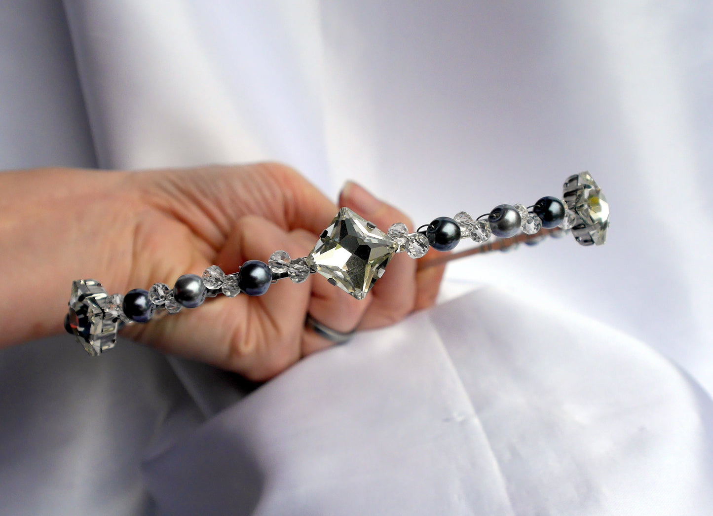 Silver and Clear Square Diamante Tiara Crown Hair Accessory