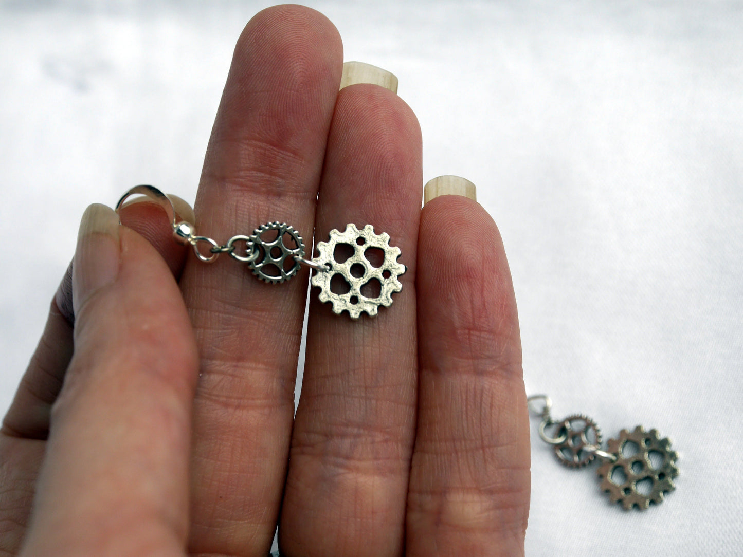 Silver Tone Cog Gear Industrial Steampunk Style Earrings (Ear Hook, Stud and Clip On)