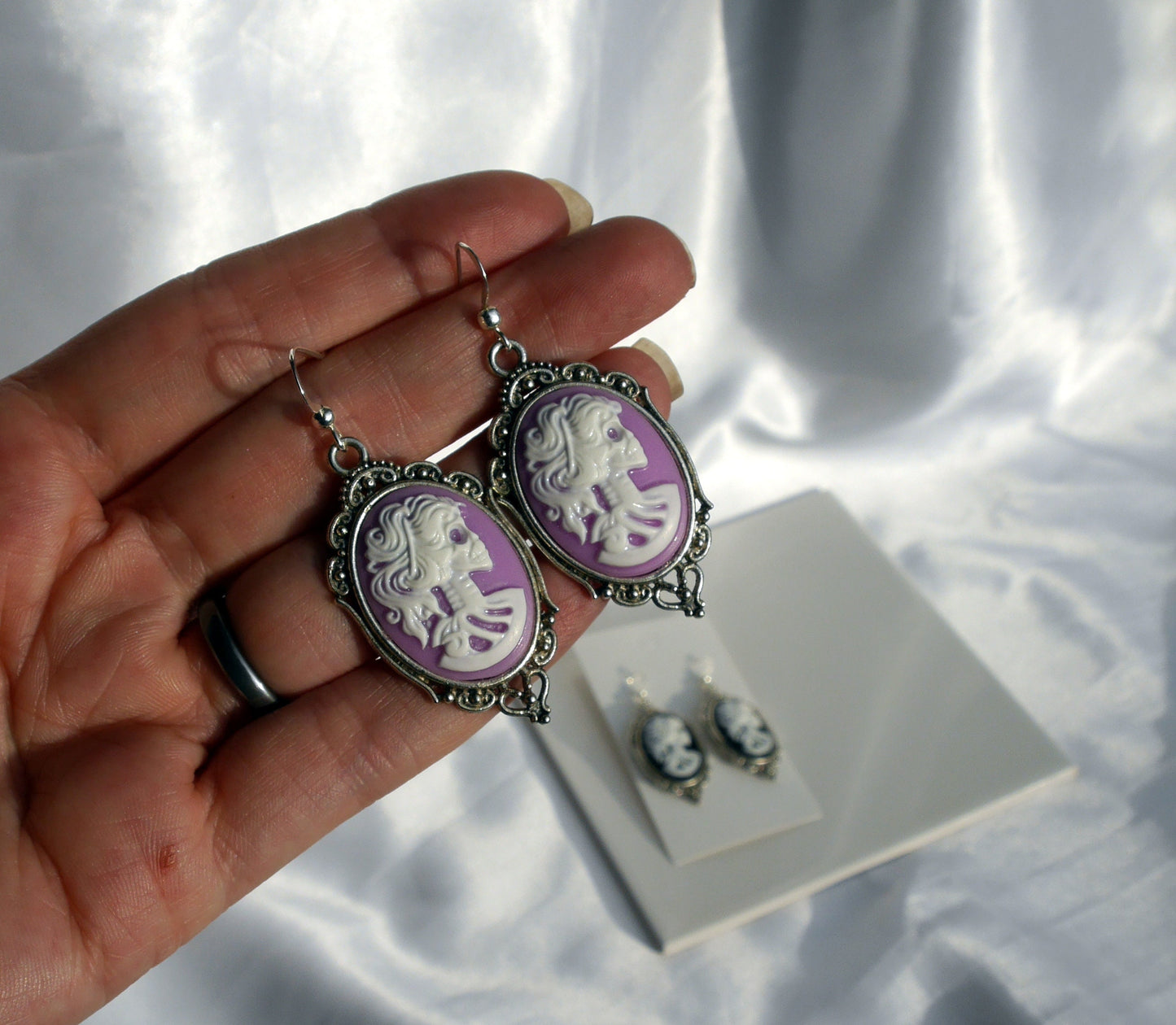 Black and White Skull Profile Gothic Earrings