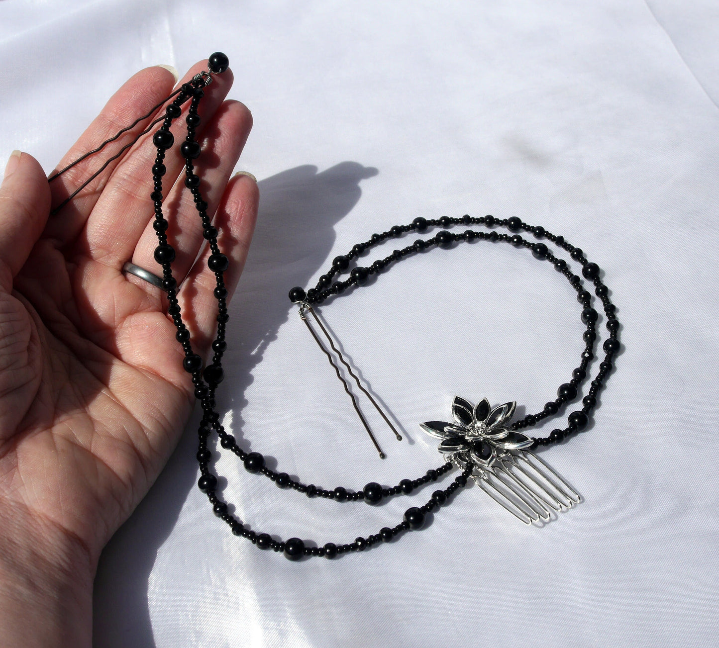 Gothic Long Black Bridal Prom Hair Chain